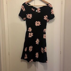 Myne Black Dress with Pink Floral Design